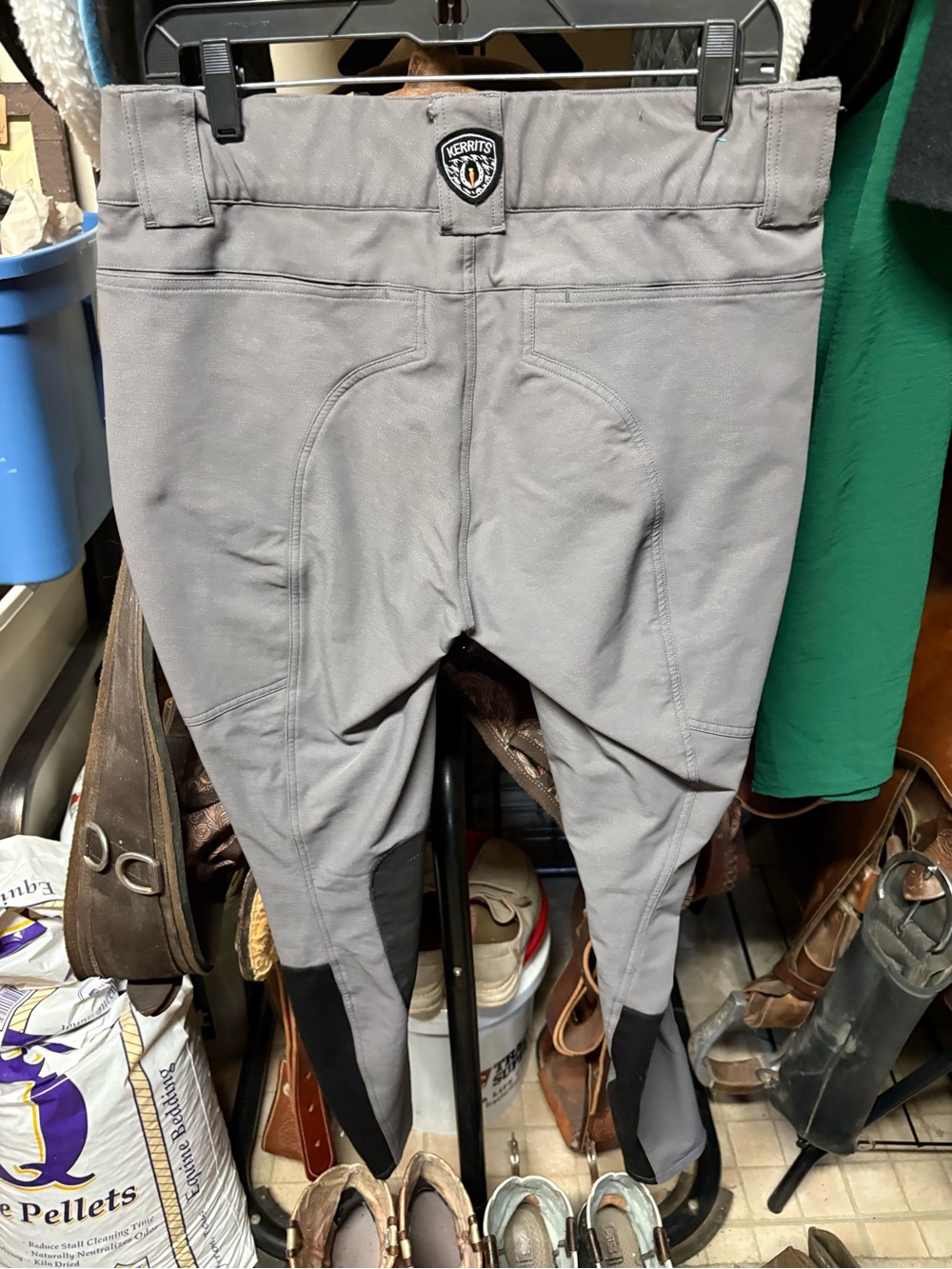 Kerrits Gray Riding Breeches with Black Knee Patches